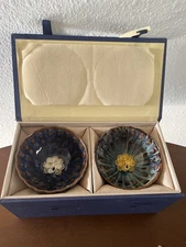 Jian zhan Tenmoku Tea Cup Porcelain Pottery Tea Bowl...set Of 2