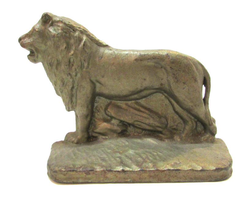 Old 1920's A.C.W. Cast Iron Male Lion Gold Painted Antique 3x5 Single Bookend