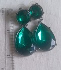 Emerald Green Sparkly Party Earrings Bold Faceted Drop Crystal Pierced — photo 6