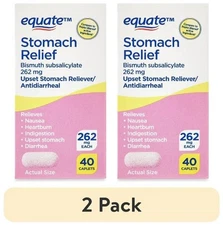 (2 pack) Equate Bismuth Caplets for Upset Stomach and Diarrhea Relief, 262mg, 40