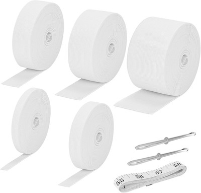 Elastic Band for Sewing - 5 Rolls White Knit Spool, 0.4-2 Inch, 5.5 Yards Each
