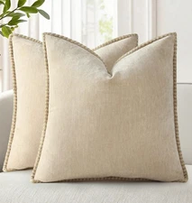decorUhome Chenille Soft Throw Pillow Covers 18x18 Set of 2, Farmhouse Velvet