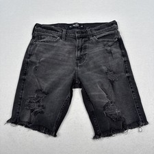 Hollister Slim Denim 9  Shorts Mens 29 Black Jeans Stretch Raw Hem Distressed
