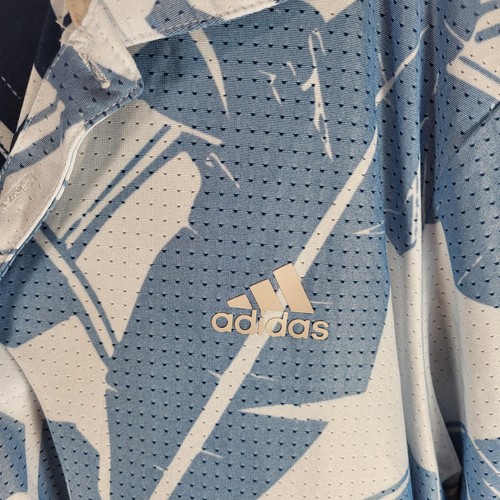 Adidas Golf Palm Leaf Mesh Polo Shirt Blue Lightweight Men's XL Excellent Condi - Picture 2 of 4