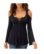 Mooncolour Women's Cold Shoulder Lace Up Casual Tunic Solid Blouse Tops