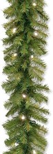 Prelit Artificial Christmas Garland Green Norwood Fir White Lights Battery Opera