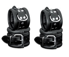 BDSM HQ Bondage Set Leder Fesselset Handfesseln Fußfesseln gepolstert schwarz