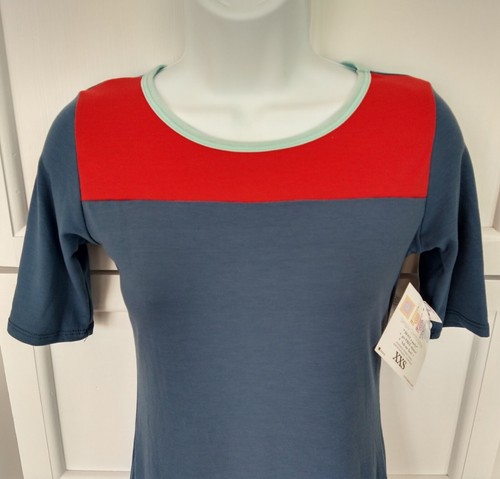 LuLaRoe Dress Julia Block Fitted Stretch Heather Blue Sz XXS Flattering NEW Cute - Picture 3 of 8