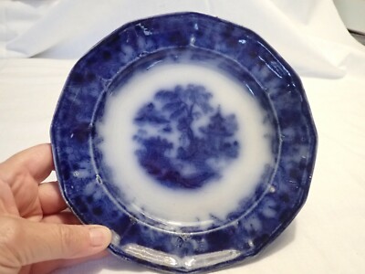 Antique Flow Blue T-Walker lunch or small dinner plate 7.5'' wide