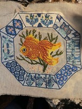 Koi Carp Goldfish Fish Needlepoint Canvas Mostly Completed