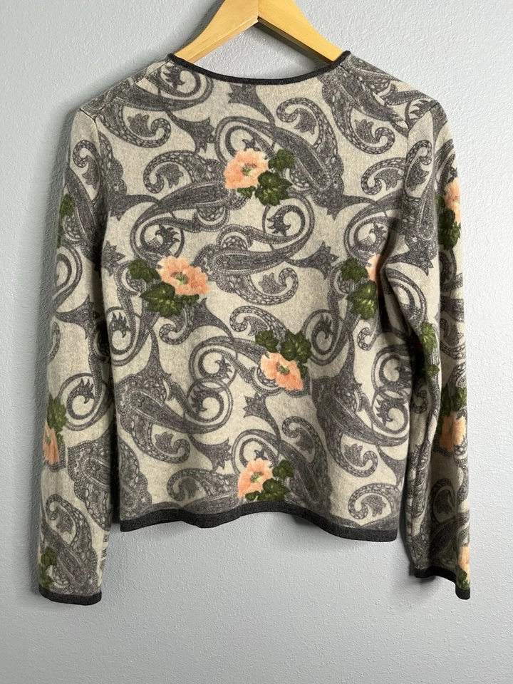 Investments Women's 100% Cashmere  L Paisley Gray  Long Sleeve - Image 3 of 4