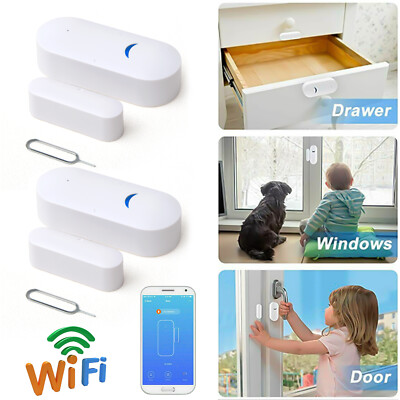 2PCS WiFi Door Window Alarm Sensor, 50m Range Works with Alexa Google Smart Home