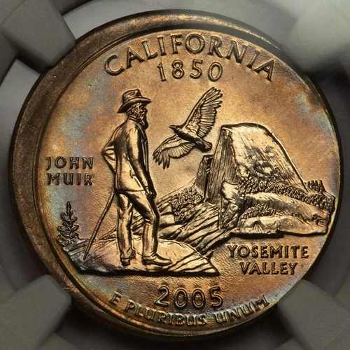 2005 D NGC MS67 10% Off Center California Quarter Mint Error Rainbow Toned Wow