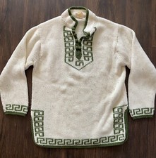 1960s Women  s Sweater Ivory And Green Fall Women  s Cable Knit Medium Large