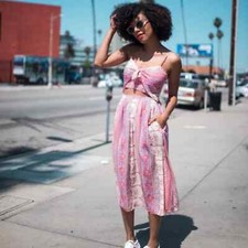 LoveShackFancy Pink Purple Silk Midi Cutout Dress with Front Tie Bow Size XS