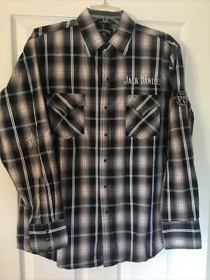 JACK DANIELS Long Sleeve Shirt Men's Size Large Pearl Snap Button Down |  eBay