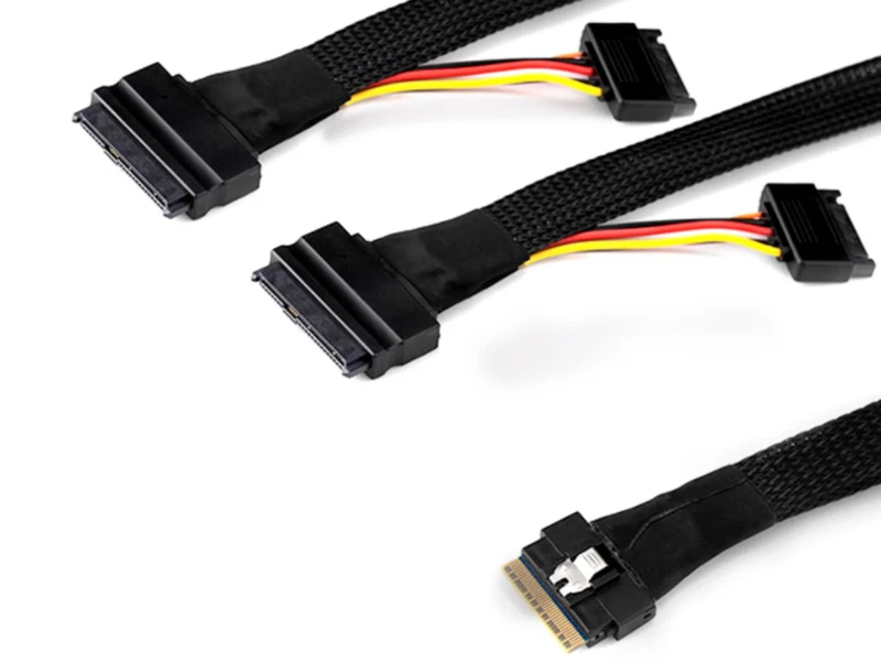 Slim Line SAS 8654 8i bis 2 x 8639 15-polig Sata Strom Datenserver Kabel 0,5 m - Bild 3 von 3