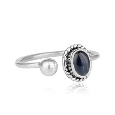 Natural Blue Sapphire Gemstone Designer Oxidized Silver Adjustable Ring Jewelry