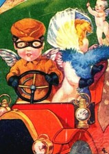 1907 The Wedding Trip Cupid Cherub Driving Car Comic Artist Signed CL / PC (A12