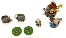 Noahs Ark Miniature Resin Tea Set Tea Pot Creamer Sugar Saucers Cup Lot of 8