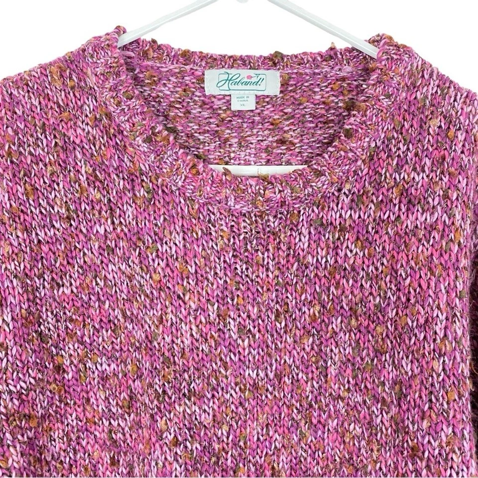 Suéter Grueso Vintage Años 90 Para Mujer Talla XL Haband Cuello Redondo Pullover Rosa Mezcla Foto 3 de 4