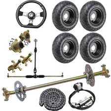 Full Set Go Kart Rear Axle Hub Front Steering Kit Brake 6" Wheels Mini Quad Bike