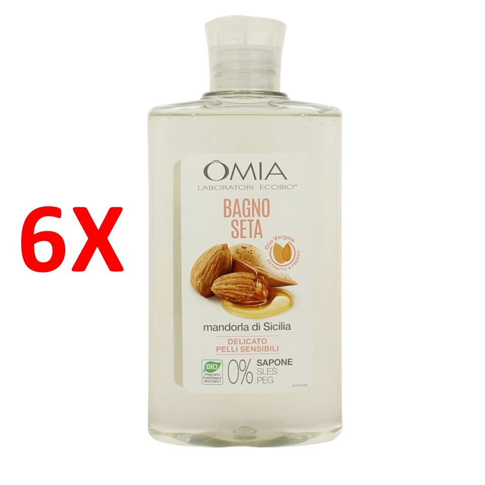 6 x Omia Ecobio Badeschaum Seide Mandelöl 400 ml