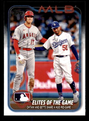 2024 Topps #138 Elites of the Game: Ohtani and Betts Share a Hug Mid-Game