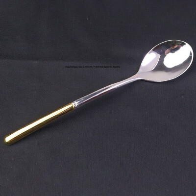 Pure S999 Fine Silver Healthy Tableware Lucky Two Tone Smooth Soup Spoon 5.7in 