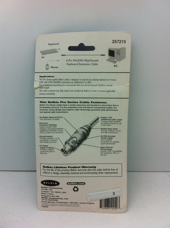 New Belkin F2N035-06 PS/2 Keyboard/Mouse Extension Cable MiniDIN Male/Female 159 - Image 2 of 2