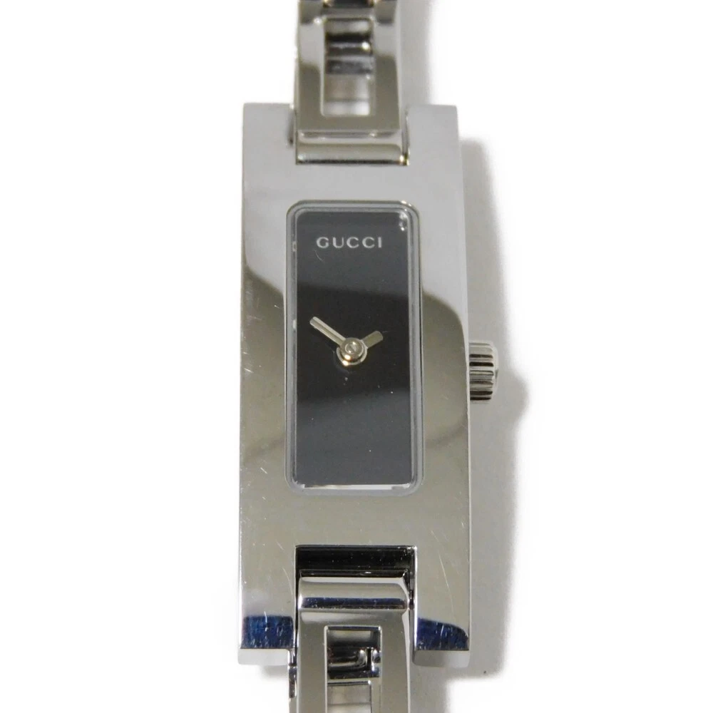 AUTHENTIQUE GUCCI Bracelet Montre 3900L Montres Cadran Noir Quartz Acier Inoxydable Ste...