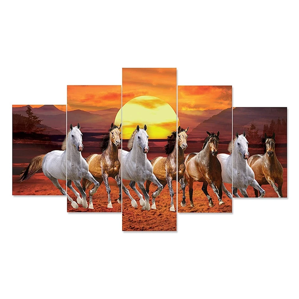 7 Running Horses Vastu Painting for Wall Decoration Set of 5 ( 125 x 60 Cm ) - Image 3 of 3