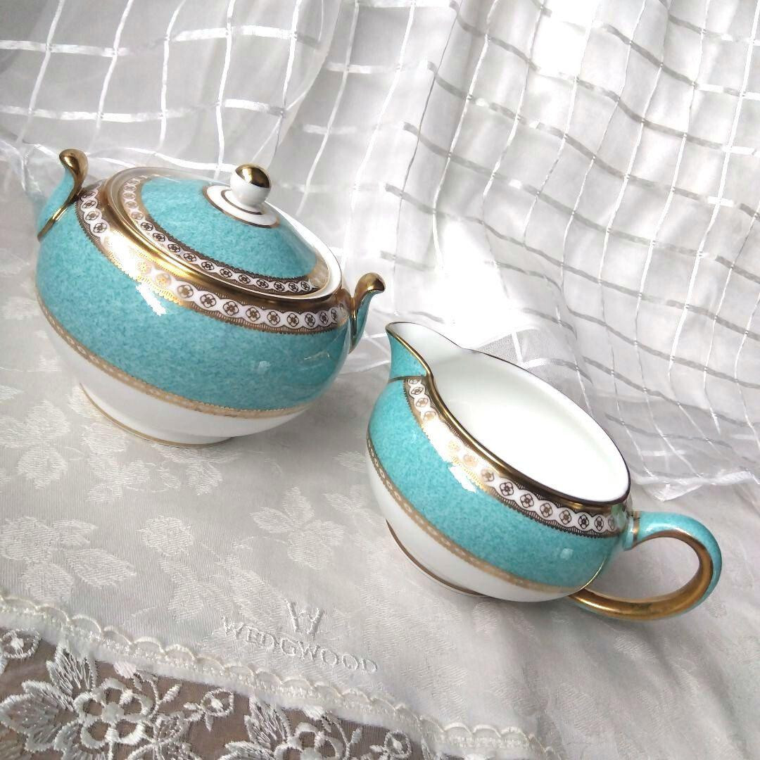 Wedgwood Ulander Powder Turquoise Creamer Sugar Pot Set | eBay