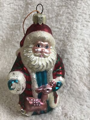 6" Santa Claus with Fawn Blown Glass Santas Best Christmas Ornament | eBay