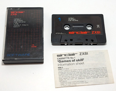 Spiele 1 Sinclair ZX81 1K Cassette Orbit Meteors Sniper Life Golf Wolf Pack