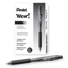 Pentel Wow Retractable Ballpoint Pen, 1.0mm , 1 Count Pack of 12 , Black