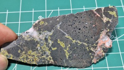 Copper w/Calcite and Epidote In Amygdaloidal Basalt -Natural Polished Stone Slab