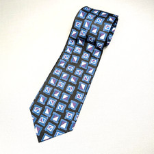 Mulberry Thai Silks Handmade Silk Tie Geometric Pattern Black Blue Purple White