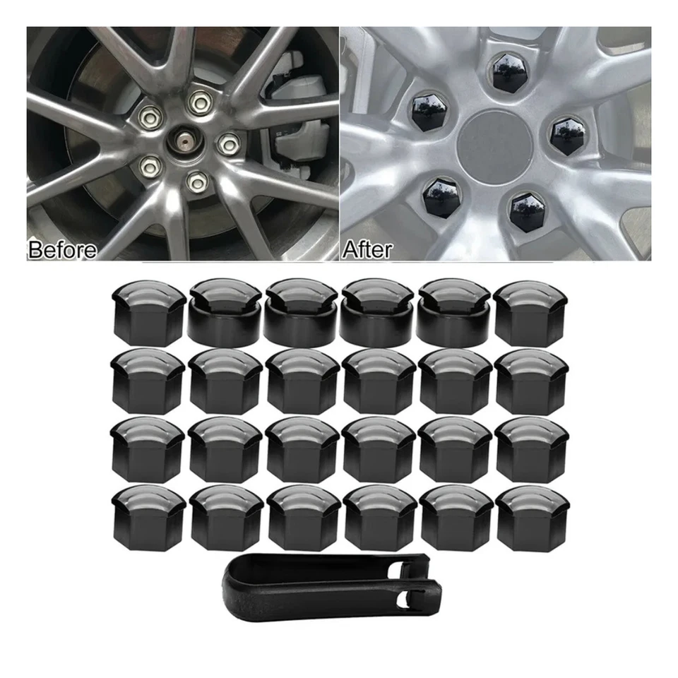 Cache Écrou Jante 17mm NOIR (Kit 24) + Outil – Anti-Rouille Cache-Boulon Voiture - Photo 2/4