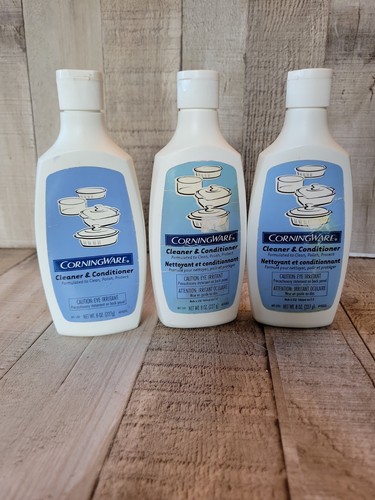 Corningware Cleaner Conditioner Blue Polish Corelle Pyrex 3 Bottles Polish open