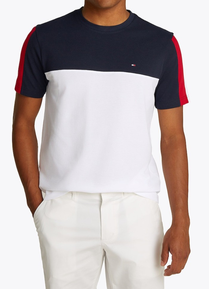 Tommy Hilfiger Men's White/Navy Colorblock Crew Neck Top (MW39170-401) Size L/XL