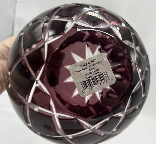 Gorham Lady Anne Rose Bowl Cut Crystal Amethyst 5 Inch W/ Original Sticker - Picture 7 of 7