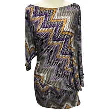 Snap Y2K Tunic Dress S Purple Chevron Asymmetric Off Shoulder Boho Eclectic USA
