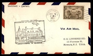 Mayfairstamps Canada Flight 1929 Montreal to Quebec Chateau Cover aaz_60111