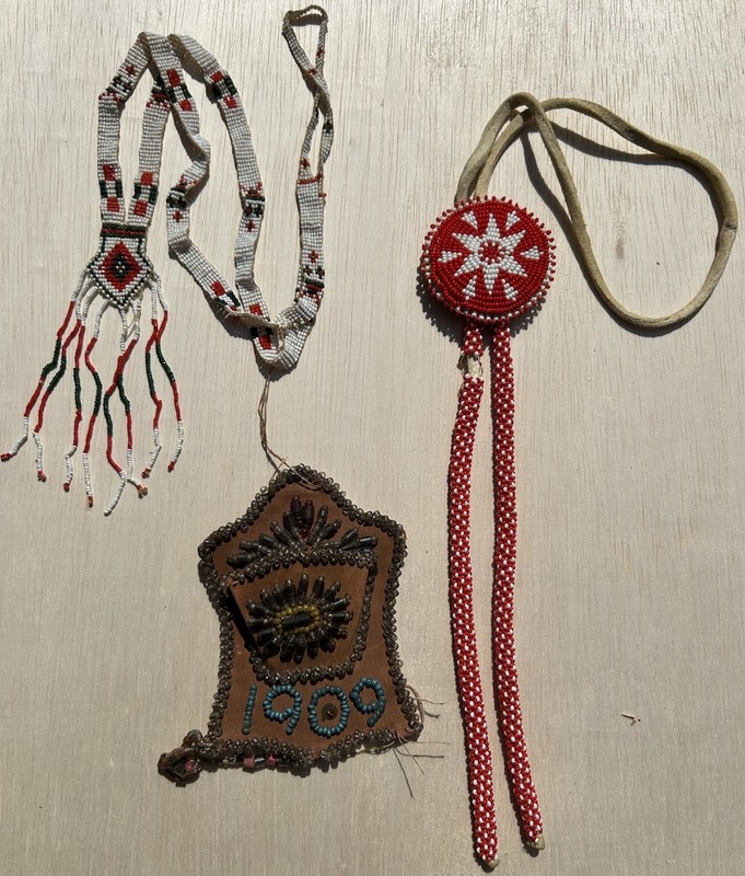 Antique Native American Lot Necklace Match Holder Iroquois Vintage Beaded Bolo