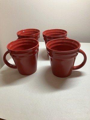 4 RACHAEL RAY Red 12 Oz. Mugs In The Double Ridge Design