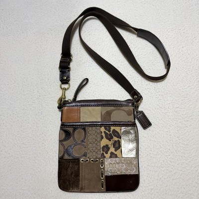 Coach Patchwork Crossbody Bag Brown Signature Canvas Leather Y2K