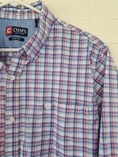 Men's Chaps Short Sleeve Button Down Shirt Stretch Size XL Colorful Pink Blue