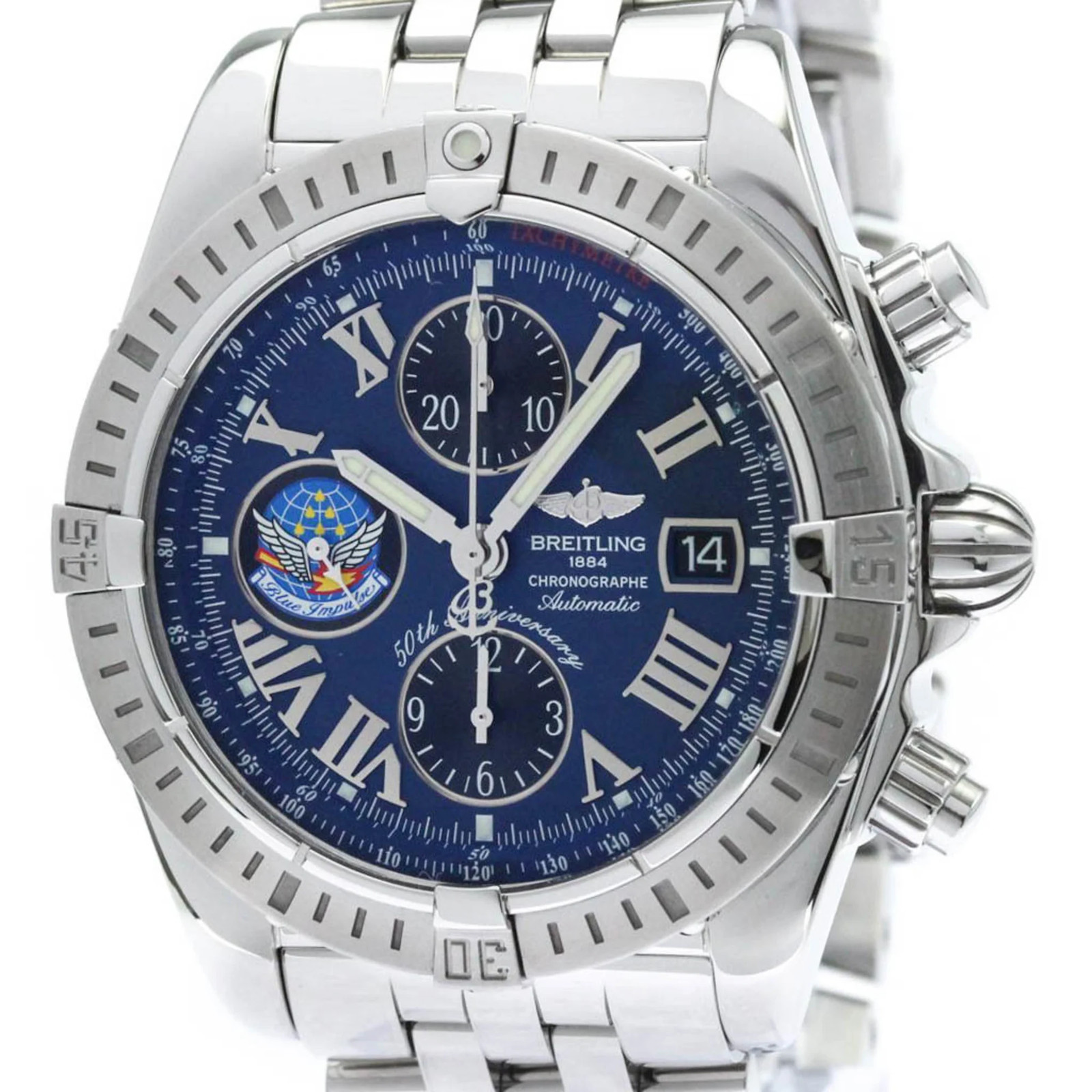 BREITLING Chronomat Evolution Blue Impulse Mens Watch A13356 Polished BF589387