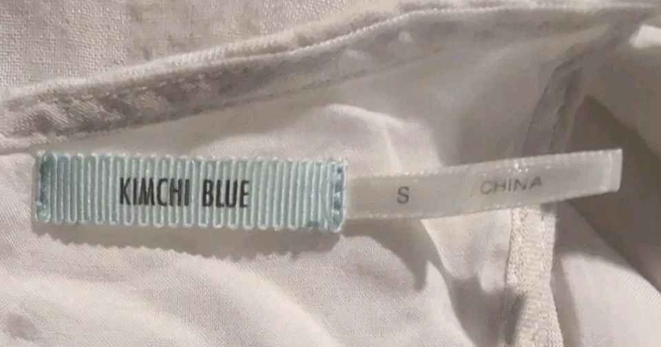 Vestido KIMCHI AZUL Talla S Guinga Blanco Beige A Cuadros Lino Algodón Delantal Broches de presión Foto 2 de 4